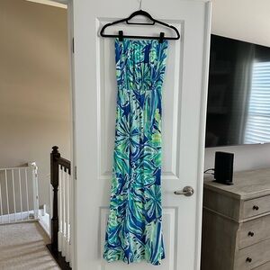Lilly Pulitzer Blue Green Tropical Strapless Maxi Dress